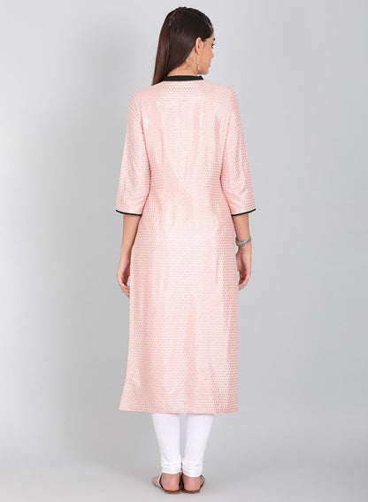 Pink Mandarin Neck Printed kurta