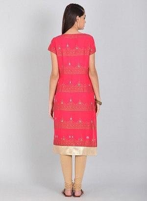 Beige &amp; Pink Round Neck kurta - wforwoman