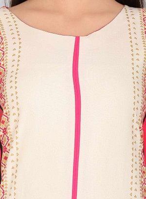 Beige &amp; Pink Round Neck kurta - wforwoman