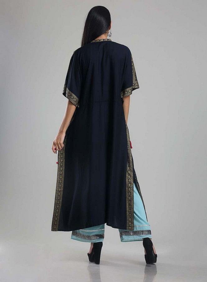 Navy Blue Printed Kaftan kurta - wforwoman