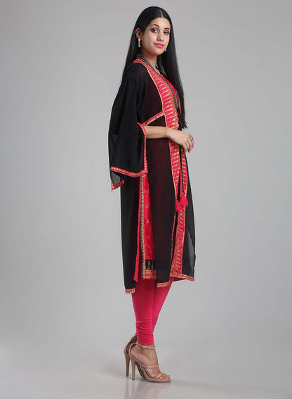 Black &amp; Red Printed Kaftan kurta - wforwoman