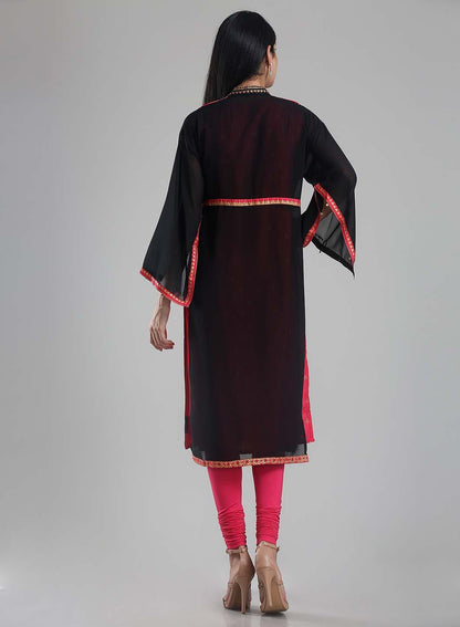 Black &amp; Red Printed Kaftan kurta - wforwoman