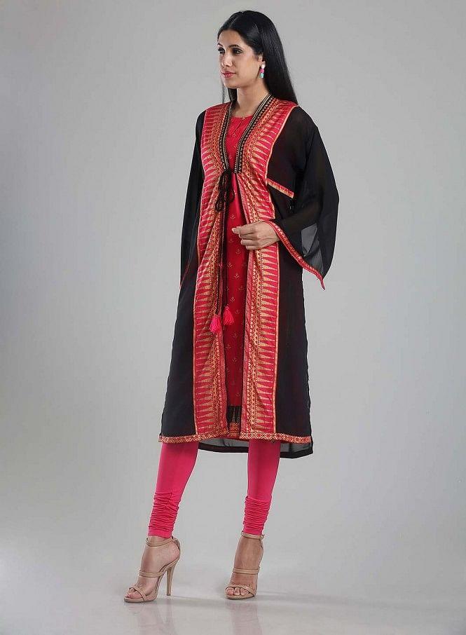 Black &amp; Red Printed Kaftan kurta - wforwoman