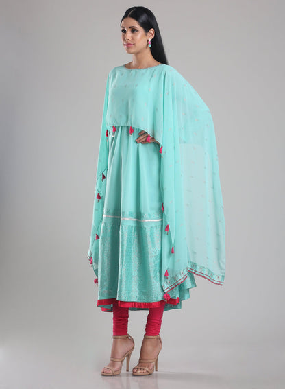 Aqua Blue Flared Printed kurta - wforwoman