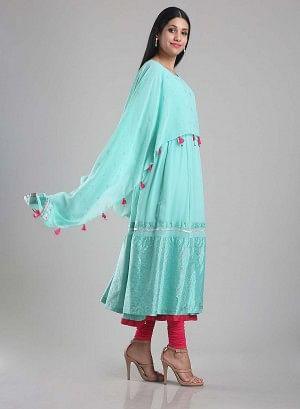 Aqua Blue Flared Printed kurta - wforwoman