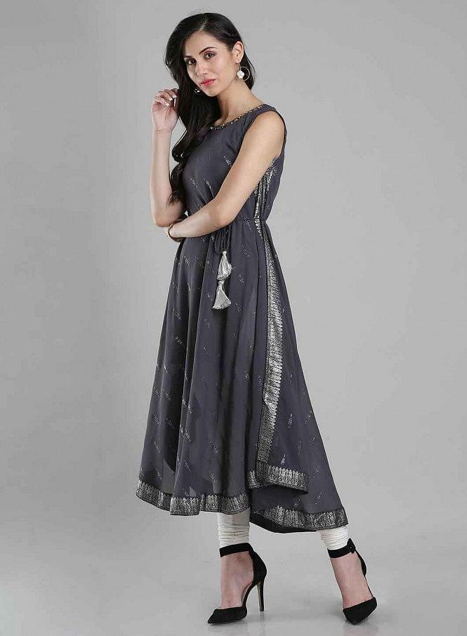 Grey Printed Round Neck kurta - wforwoman