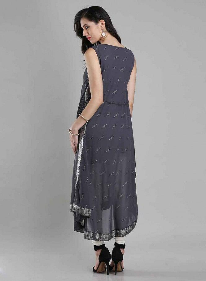 Grey Printed Round Neck kurta - wforwoman