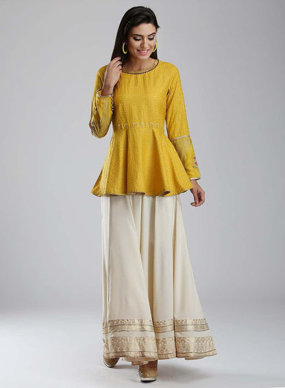 Yellow Flared Printed Top - wforwoman