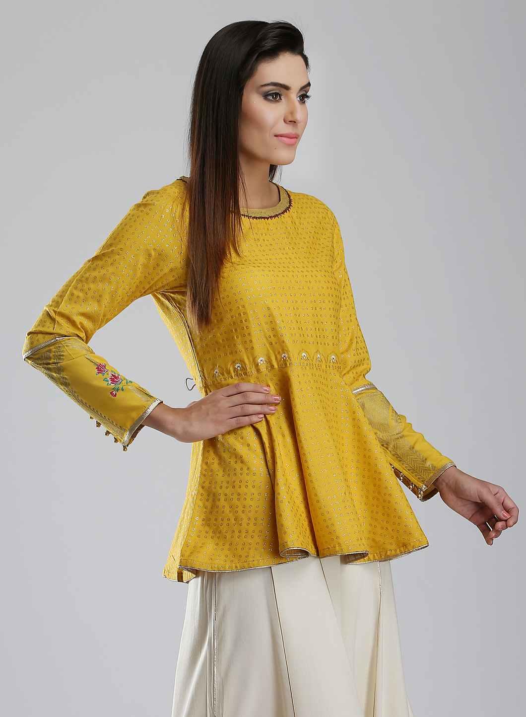 Yellow Flared Printed Top - wforwoman