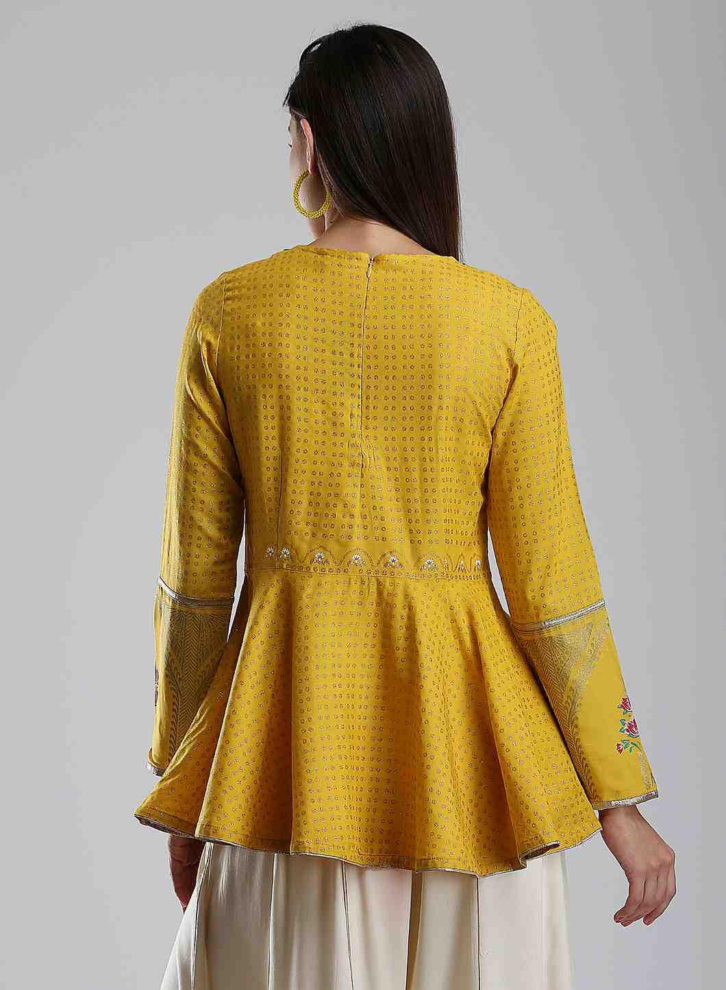 Yellow Flared Printed Top - wforwoman