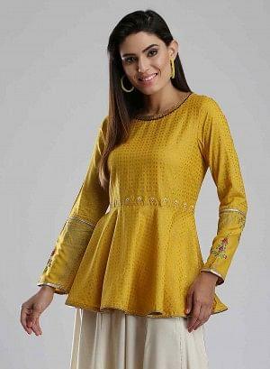 Yellow Flared Printed Top - wforwoman