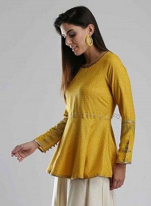 Yellow Flared Printed Top - wforwoman