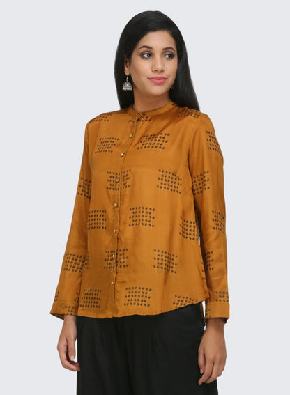 Mustard Printed Full Sleeves Top - wforwoman