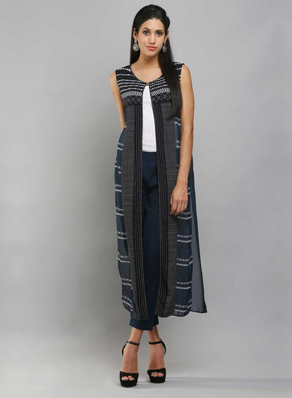 Navy &amp; Black Printed Sleeveless Gillet - wforwoman