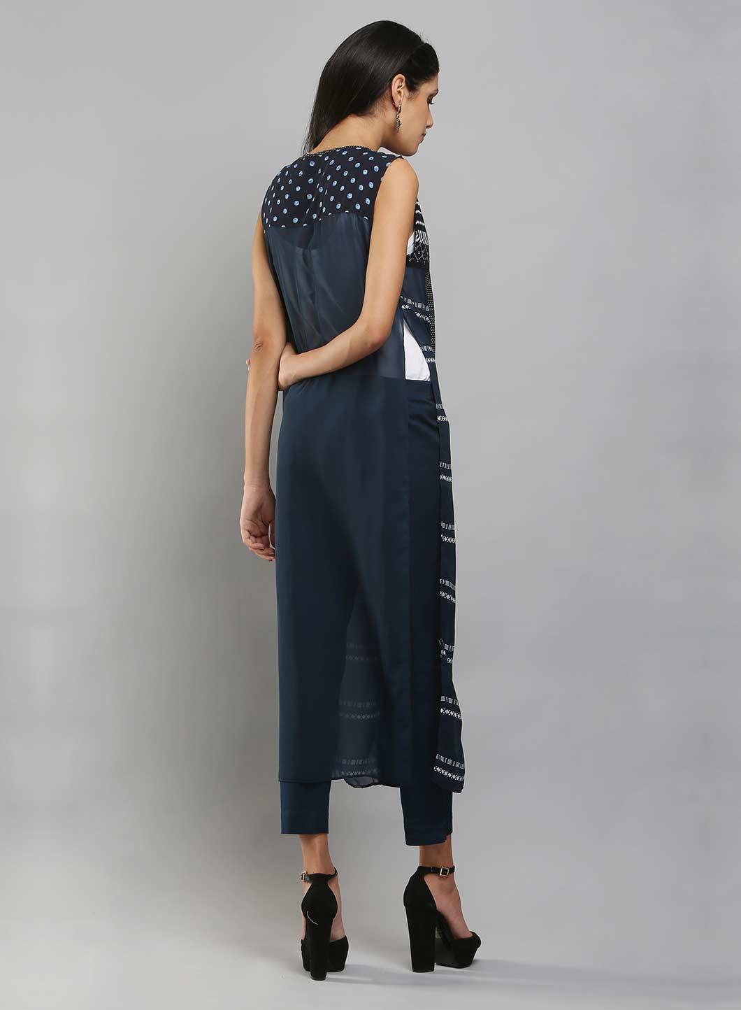 Navy &amp; Black Printed Sleeveless Gillet - wforwoman