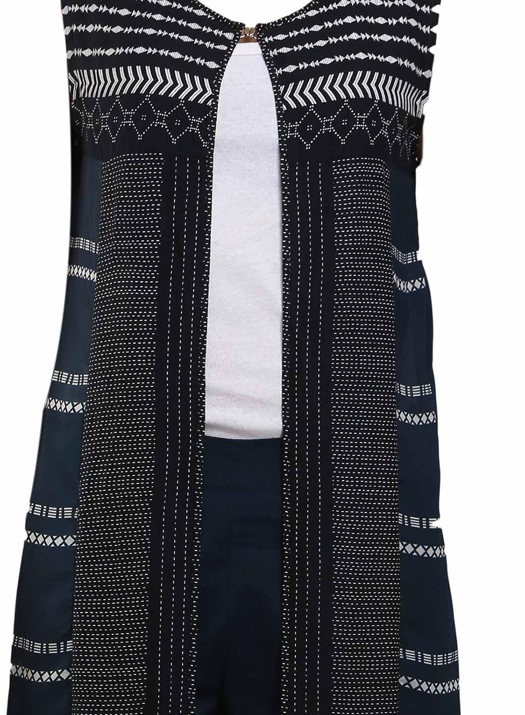 Navy &amp; Black Printed Sleeveless Gillet - wforwoman