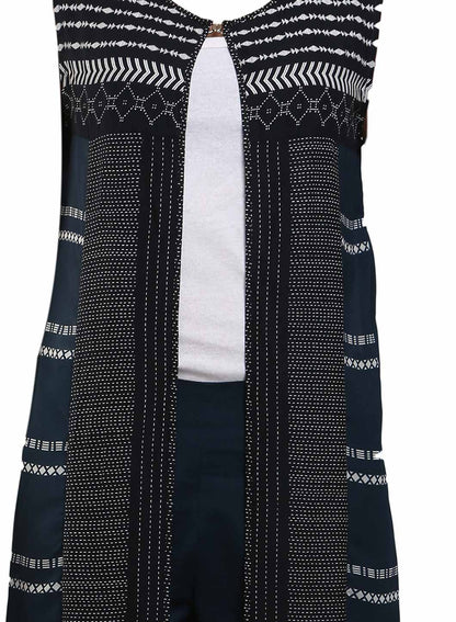 Navy &amp; Black Printed Sleeveless Gillet