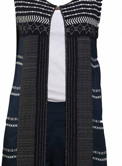 Navy &amp; Black Printed Sleeveless Gillet - wforwoman