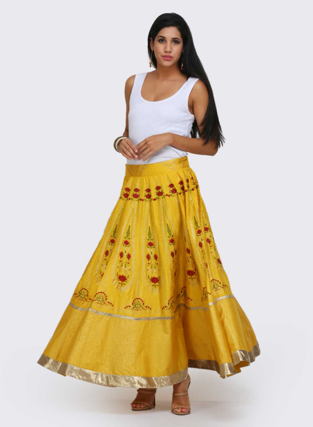 Yellow Printed Flared Skirt