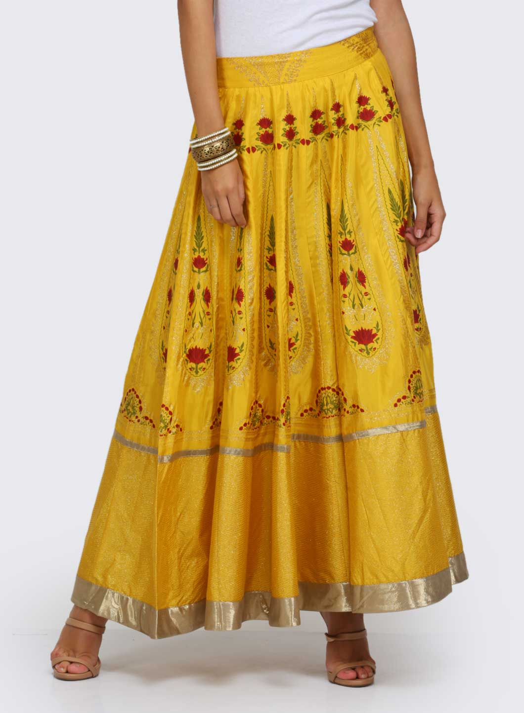 Yellow Printed Flared Skirt