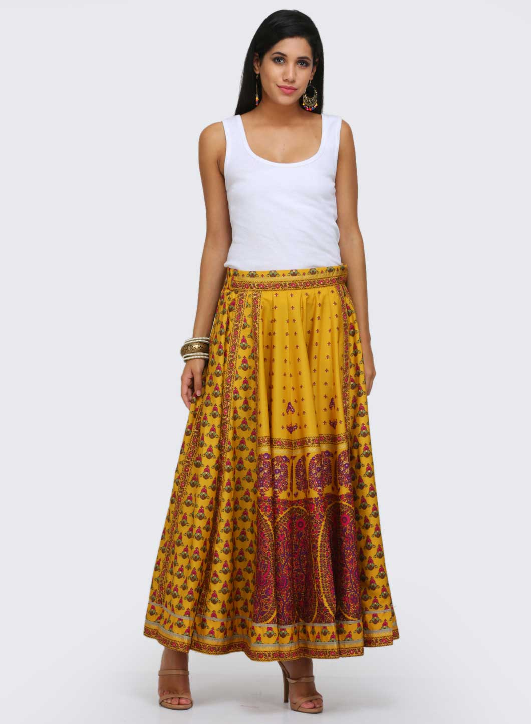 Yellow Printed Flared Skirt