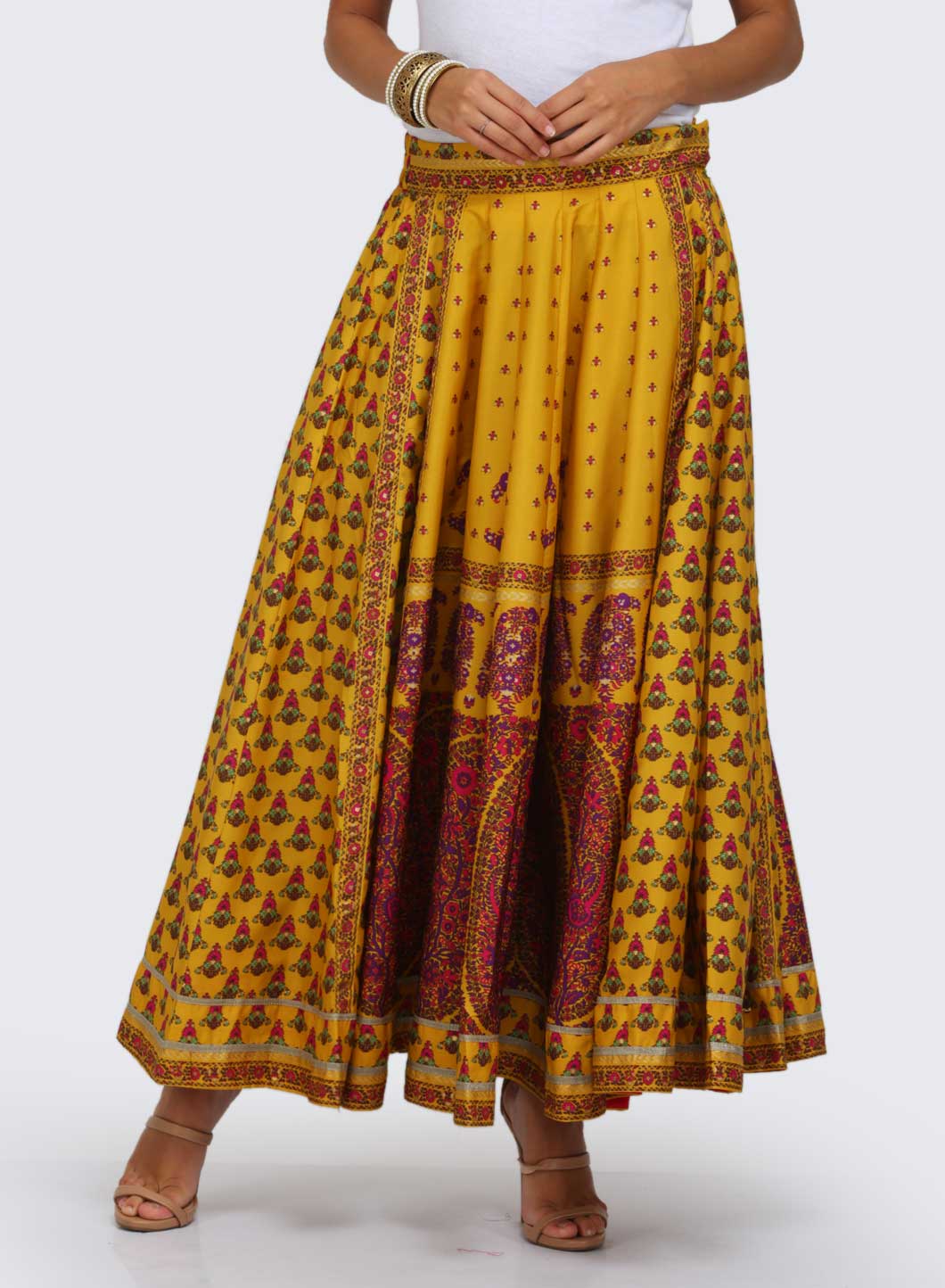 Yellow Printed Flared Skirt