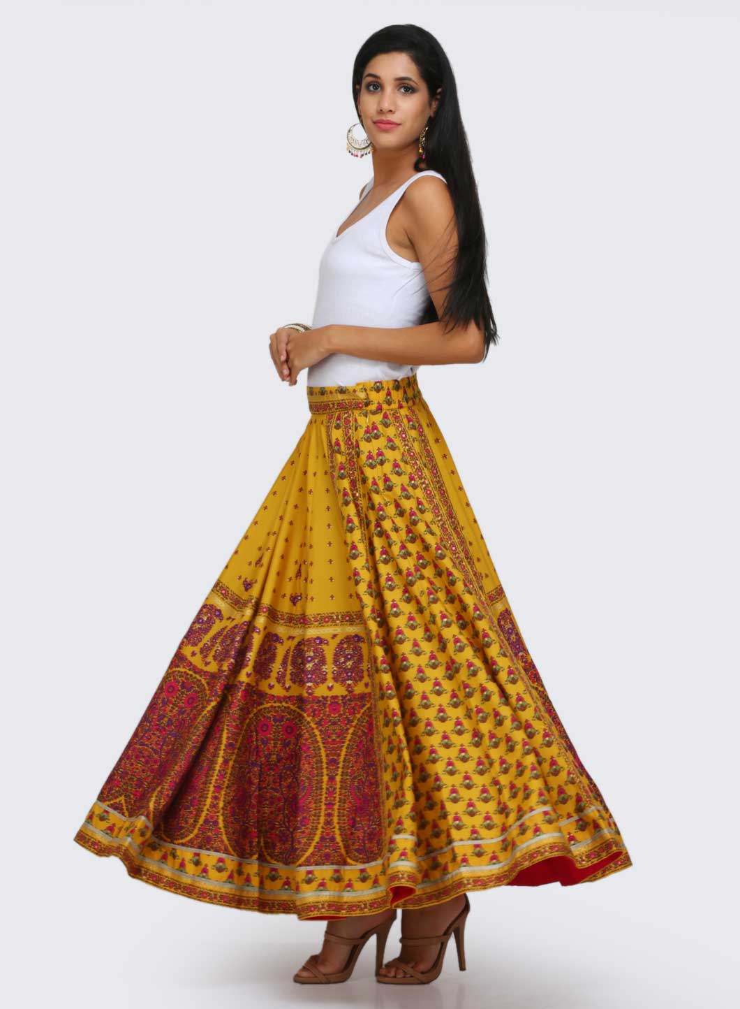 Yellow Printed Flared Skirt