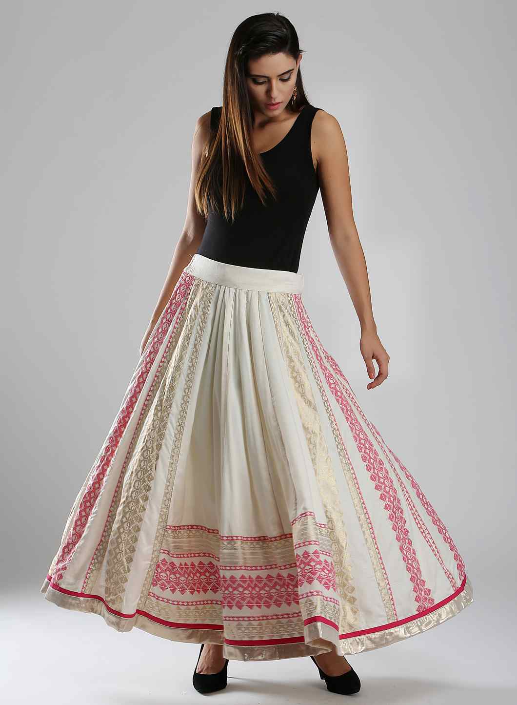 White &amp; Pink Printed Skirt