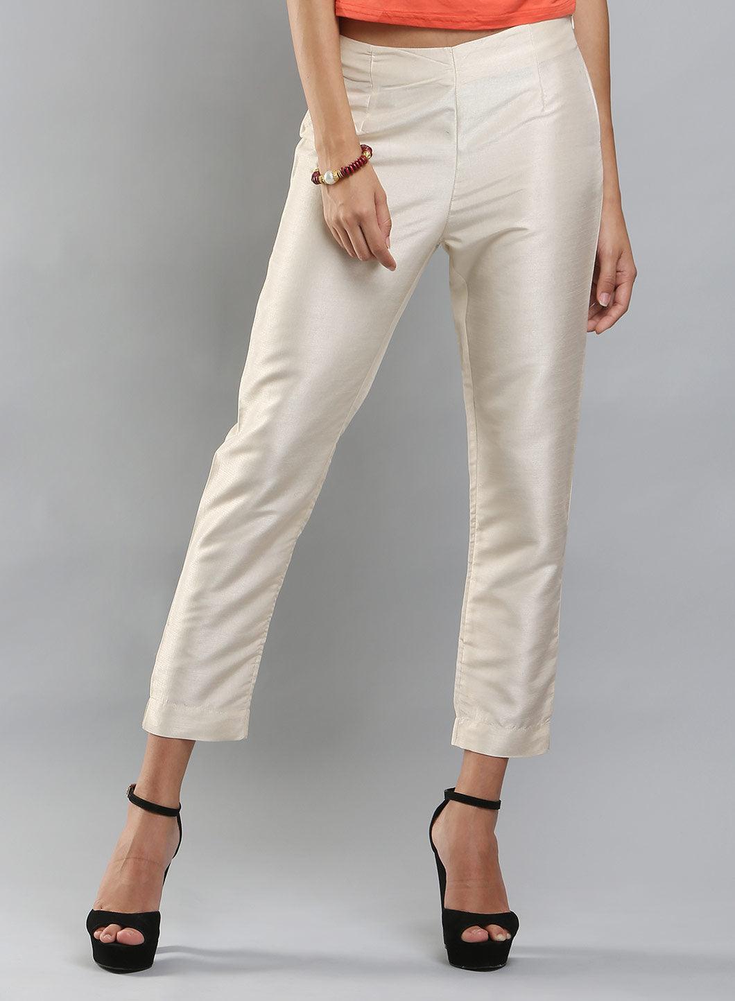 Cream-coloured Ankle-Length Trousers - wforwoman