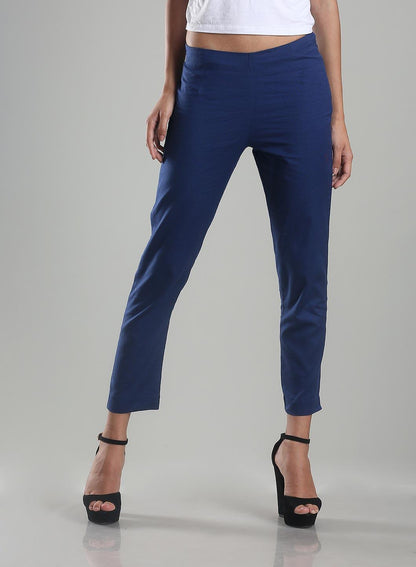 Blue Ankle-Length Trousers - wforwoman