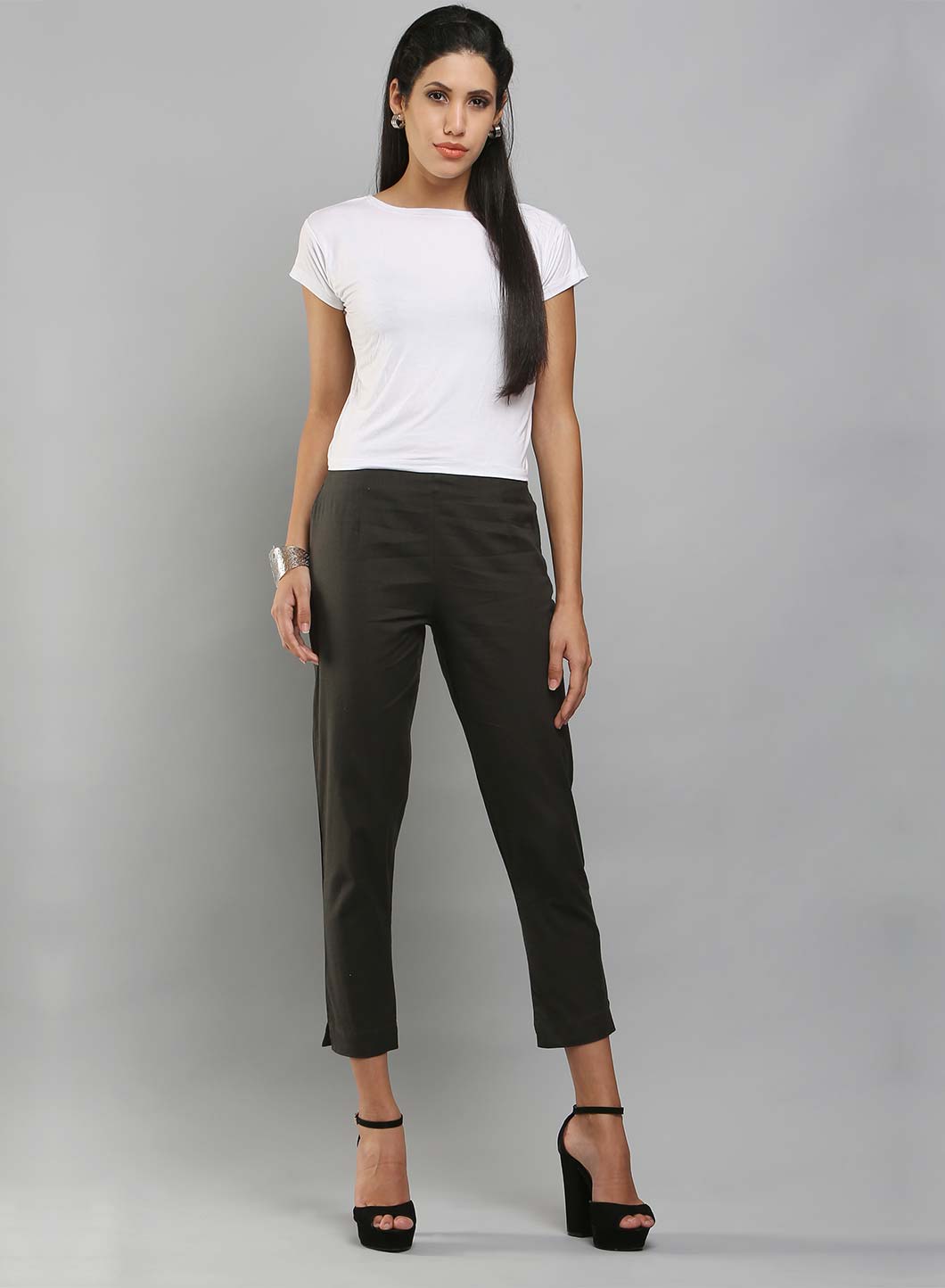 Grey Ankle-Length Trousers