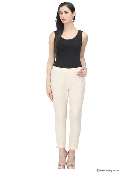 Cream Ankle Length Trousers - wforwoman