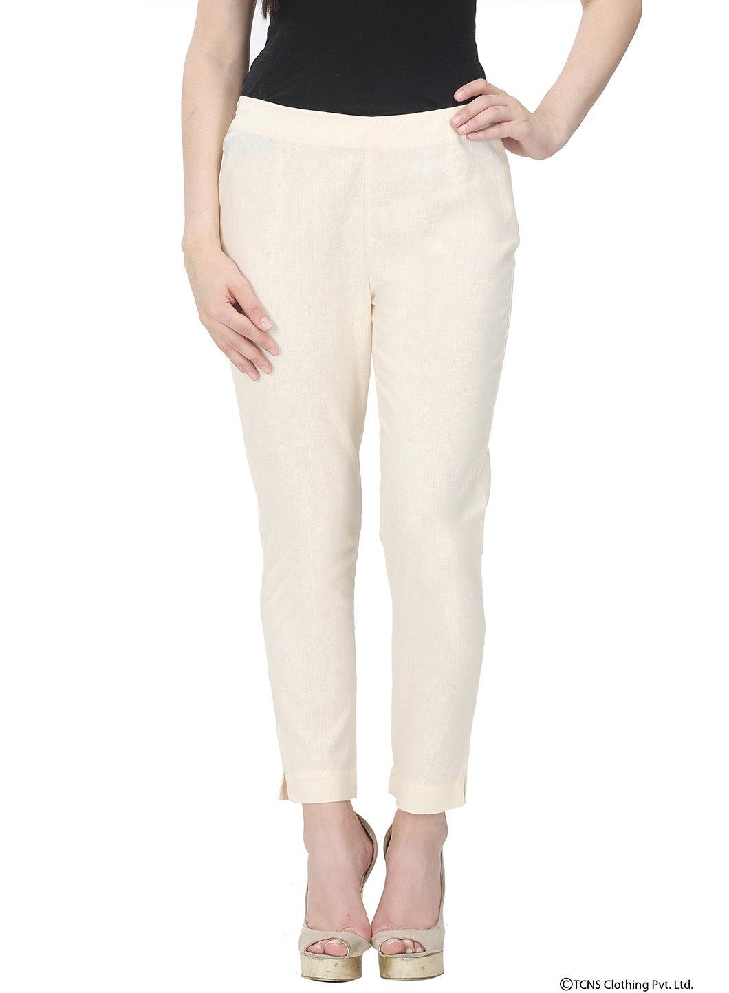 Cream Ankle Length Trousers - wforwoman