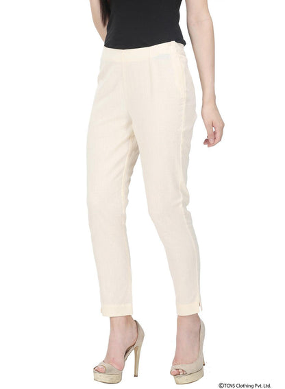 Cream Ankle Length Trousers - wforwoman