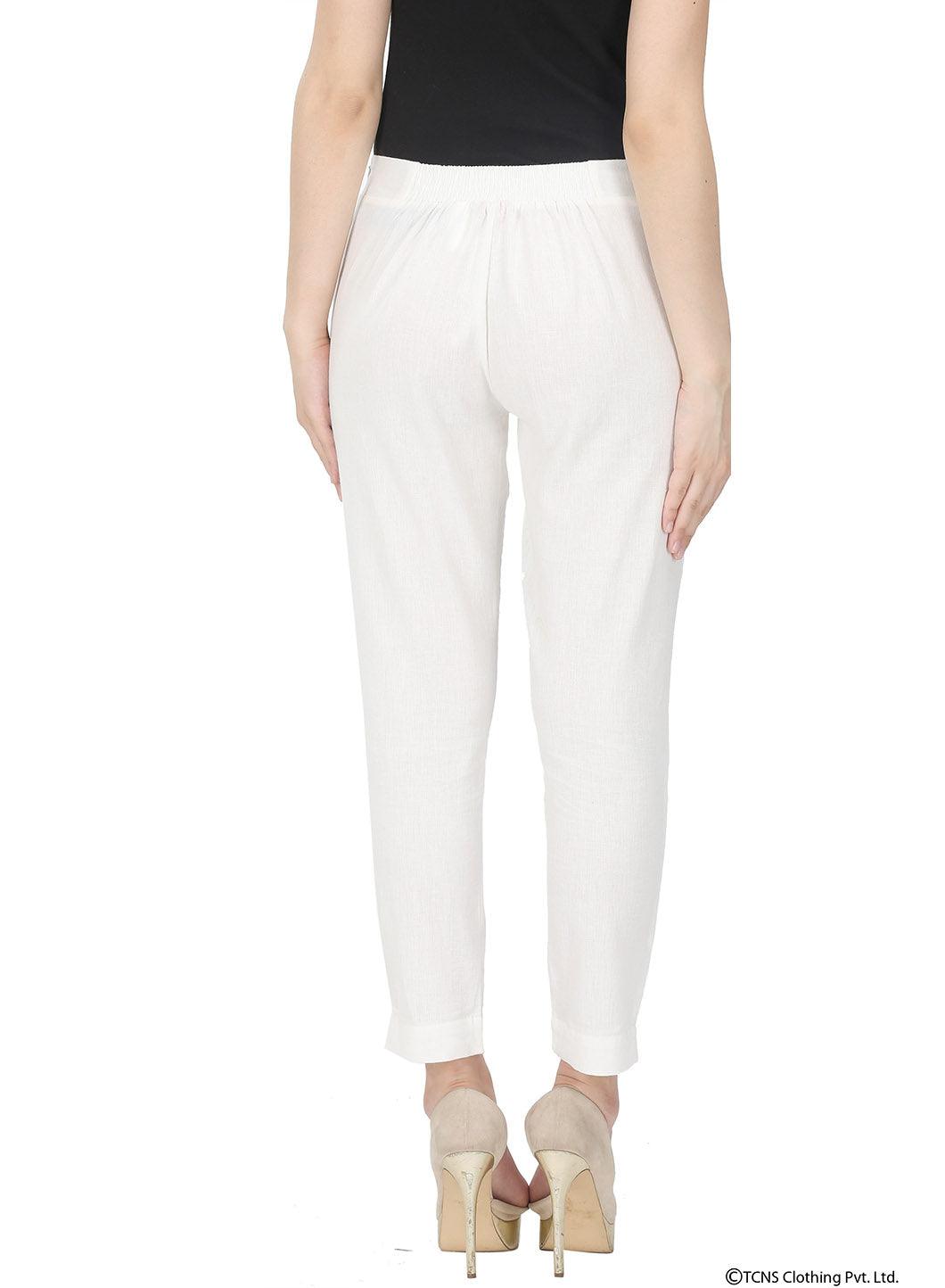 White Ankle Length Trousers - wforwoman