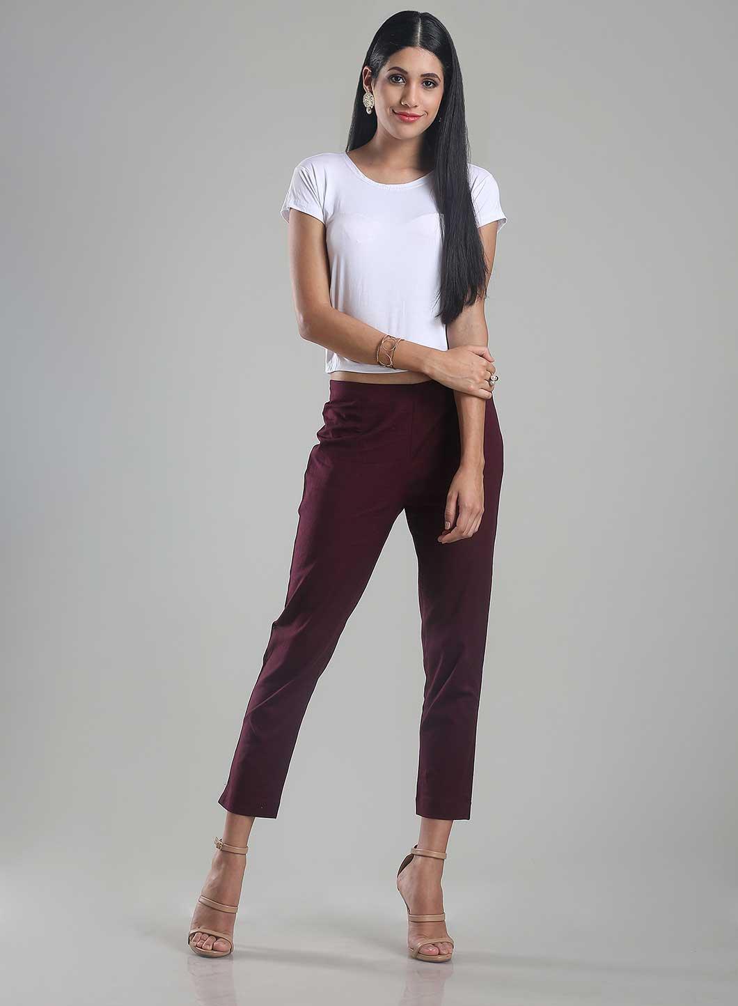 Purple Ankle-Length Trousers - wforwoman