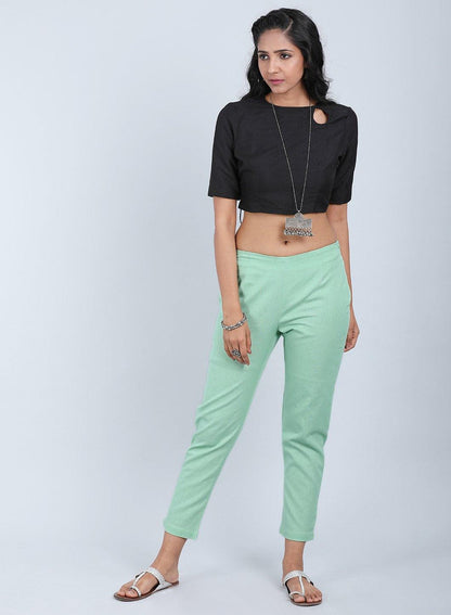 Green Solid Trousers - wforwoman