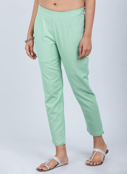 Green Solid Trousers - wforwoman