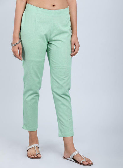 Green Solid Trousers - wforwoman