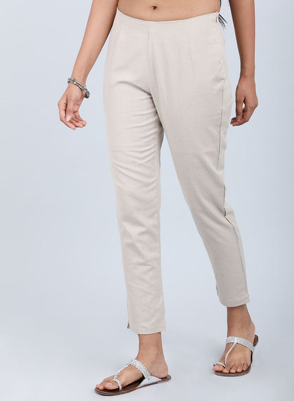 Beige Solid Trousers