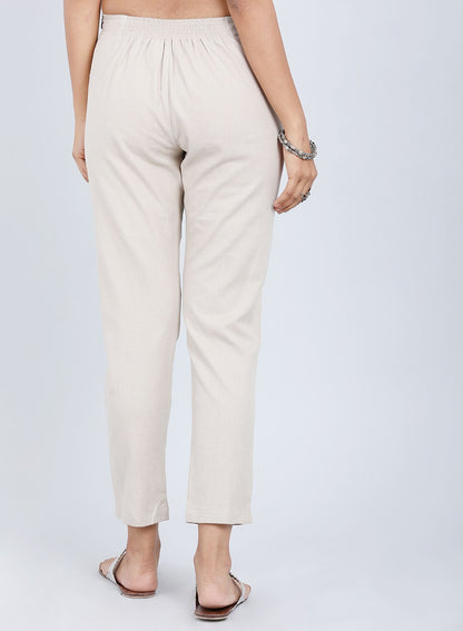 Beige Solid Trousers