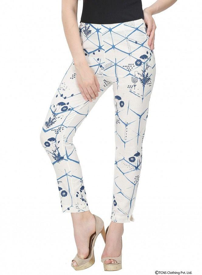 White Printed Trousers - wforwoman