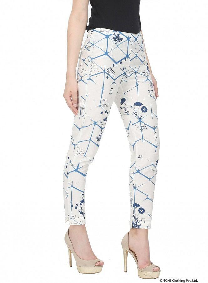 White Printed Trousers - wforwoman