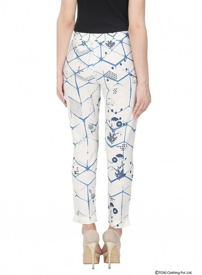 White Printed Trousers - wforwoman