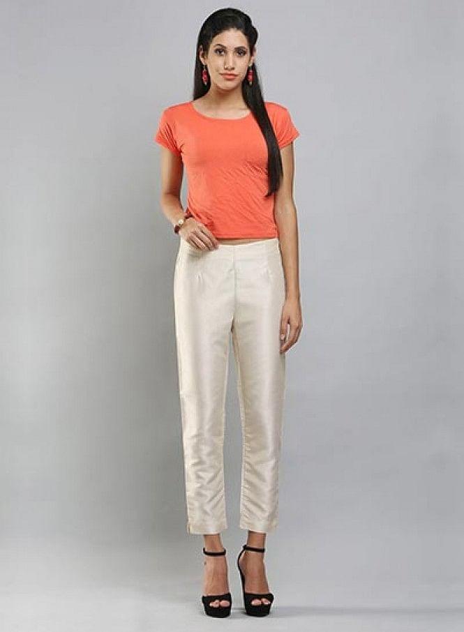 Cream-coloured Ankle-Length Trousers - wforwoman