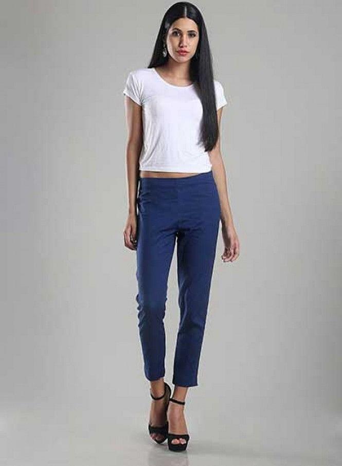 Blue Ankle-Length Trousers - wforwoman