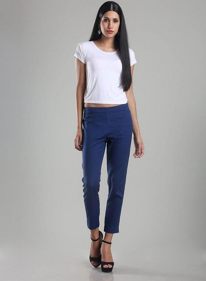 Blue Ankle-Length Trousers - wforwoman