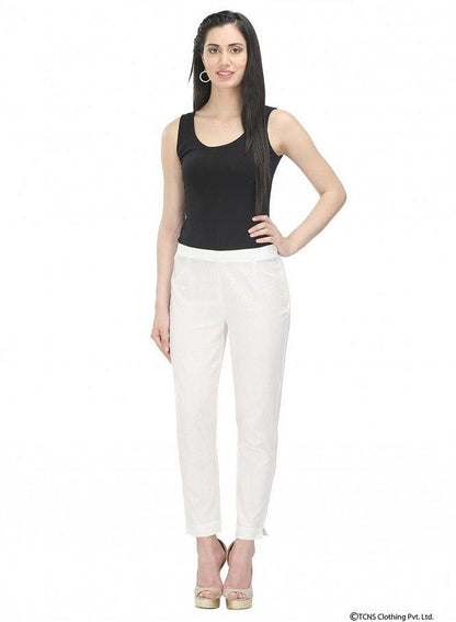 White Ankle Length Trousers - wforwoman