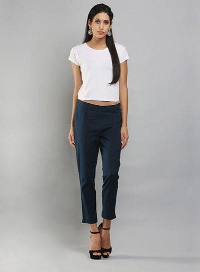 Navy Ankle-Length Trousers - wforwoman