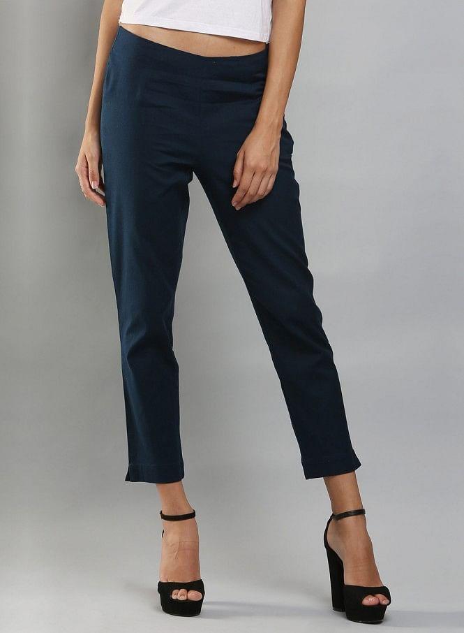 Navy Ankle-Length Trousers - wforwoman